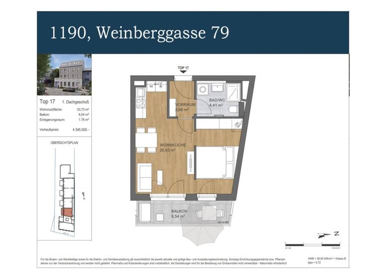 Wohnung zum Kauf - Erstbezug 345.000 € 1,5 Zimmer 33,7 m² 3. Geschoss Wien 1190