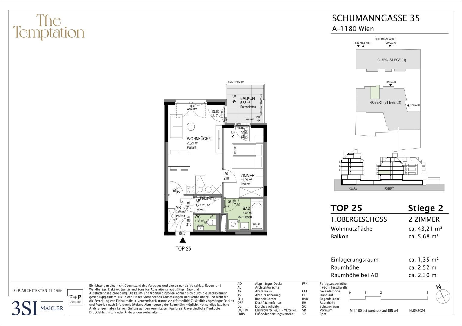 Wohnung zum Kauf 319.700 € 2 Zimmer 43,2 m²<br/>Wohnfläche 1.<br/>Geschoss Schumanngasse 35 Wien 1180