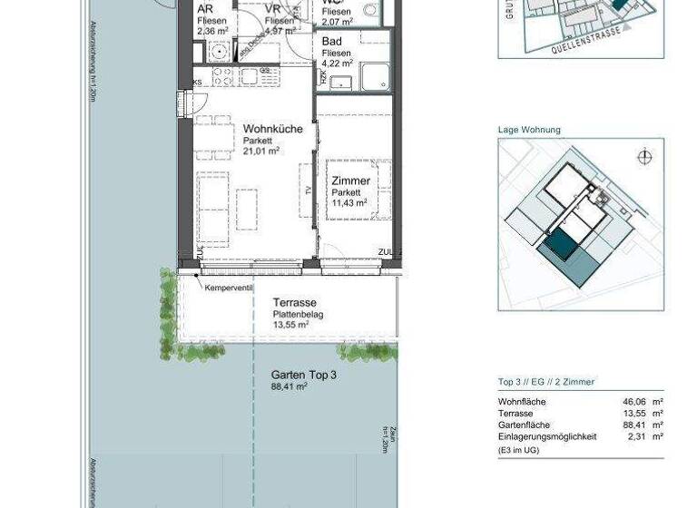 Wohnung zum Kauf - Erstbezug provisionsfrei 319.800 € 2 Zimmer 46,1 m² EG Guntramsdorfer Straße 2c Mödling 2340