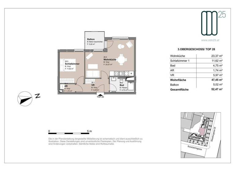 Wohnung zur Miete - Erstbezug 890 € 2 Zimmer 47,5 m² 3. Geschoss frei ab 01.07.2026 Odoakergasse 25 Wien 1160