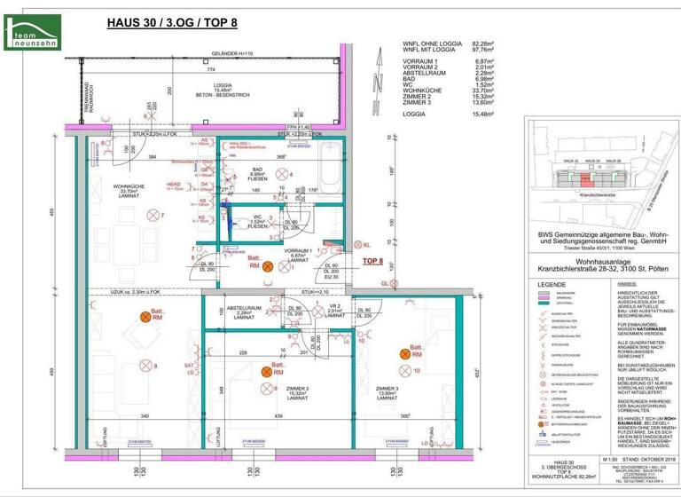 Wohnung zur Miete 678 € 3 Zimmer 82,3 m² 3. Geschoss Kranzbichler Straße 30 St. Pölten 3100