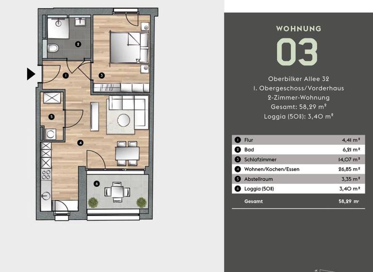 Wohnung zum Kauf - Erstbezug provisionsfrei 419.000 € 2 Zimmer 58,3 m² 1. Geschoss Friedrichstadt Düsseldorf / Friedrichstadt 40215