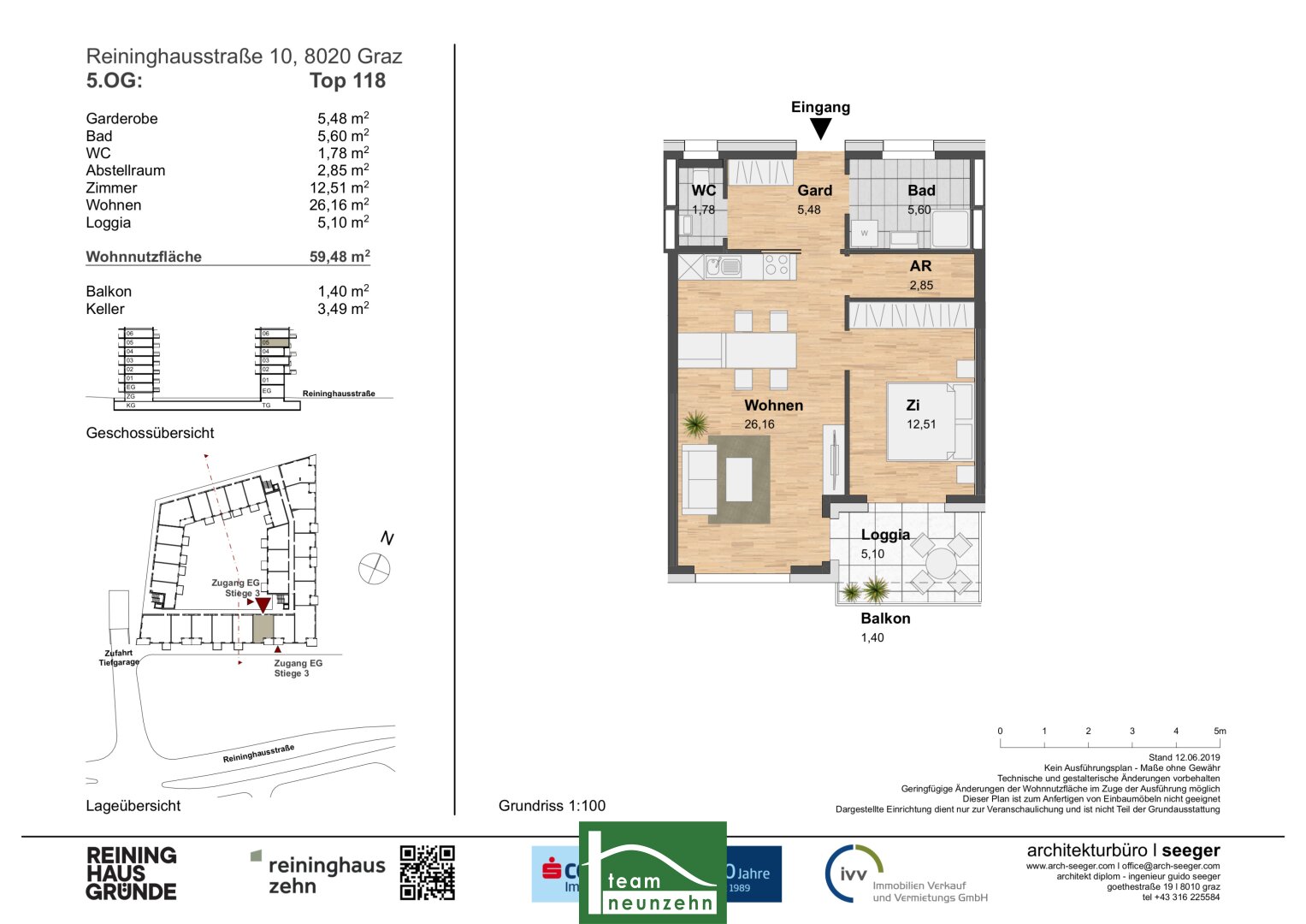 Wohnung zur Miete 616 € 2 Zimmer 54,9 m²<br/>Wohnfläche 5.<br/>Geschoss Reininghausstraße 10 Eggenberg Graz 8020