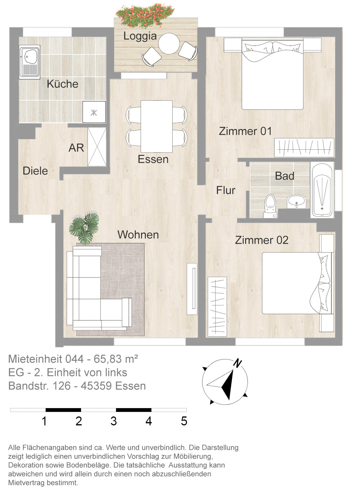 Wohnung zur Miete 680 € 3 Zimmer 65,8 m²<br/>Wohnfläche EG<br/>Geschoss Bandstr. 126 Bedingrade Essen 45359