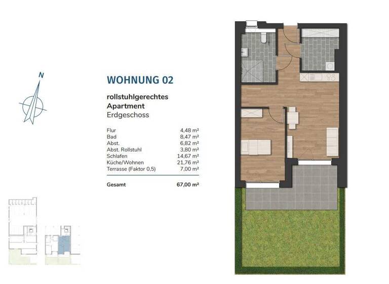 Wohnung zum Kauf provisionsfrei 263.000 € 2 Zimmer 59,2 m² EG Niederdorla Wilhelmshaven 26382