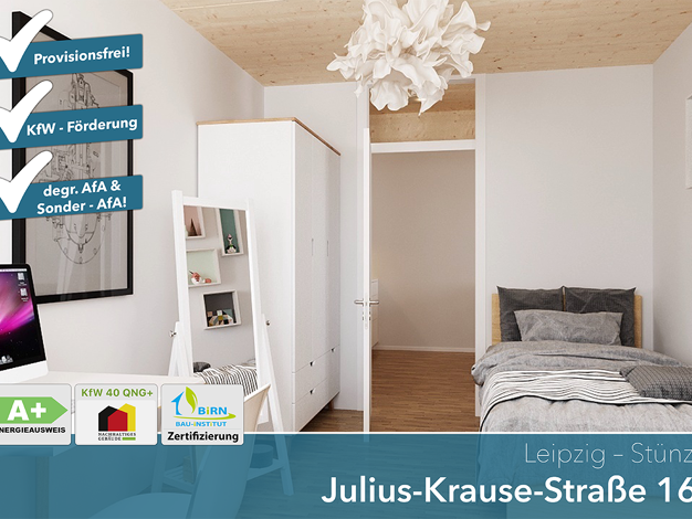 Wohnung zum Kauf - Neubau provisionsfrei als Kapitalanlage geeignet 292.572 € 2,5 Zimmer 60,2 m² Julius-Krause-Straße 16 Sellerhausen-Stünz Leipzig 04318