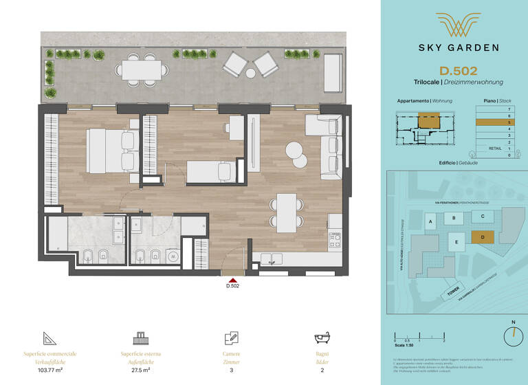 Wohnung zum Kauf 3 Zimmer 70 m² 5. Geschoss Bahnhofsallee 5 Bozen 39100
