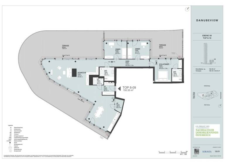 Wohnung zur Miete 4.463 € 4 Zimmer 150,4 m² Wien 1220
