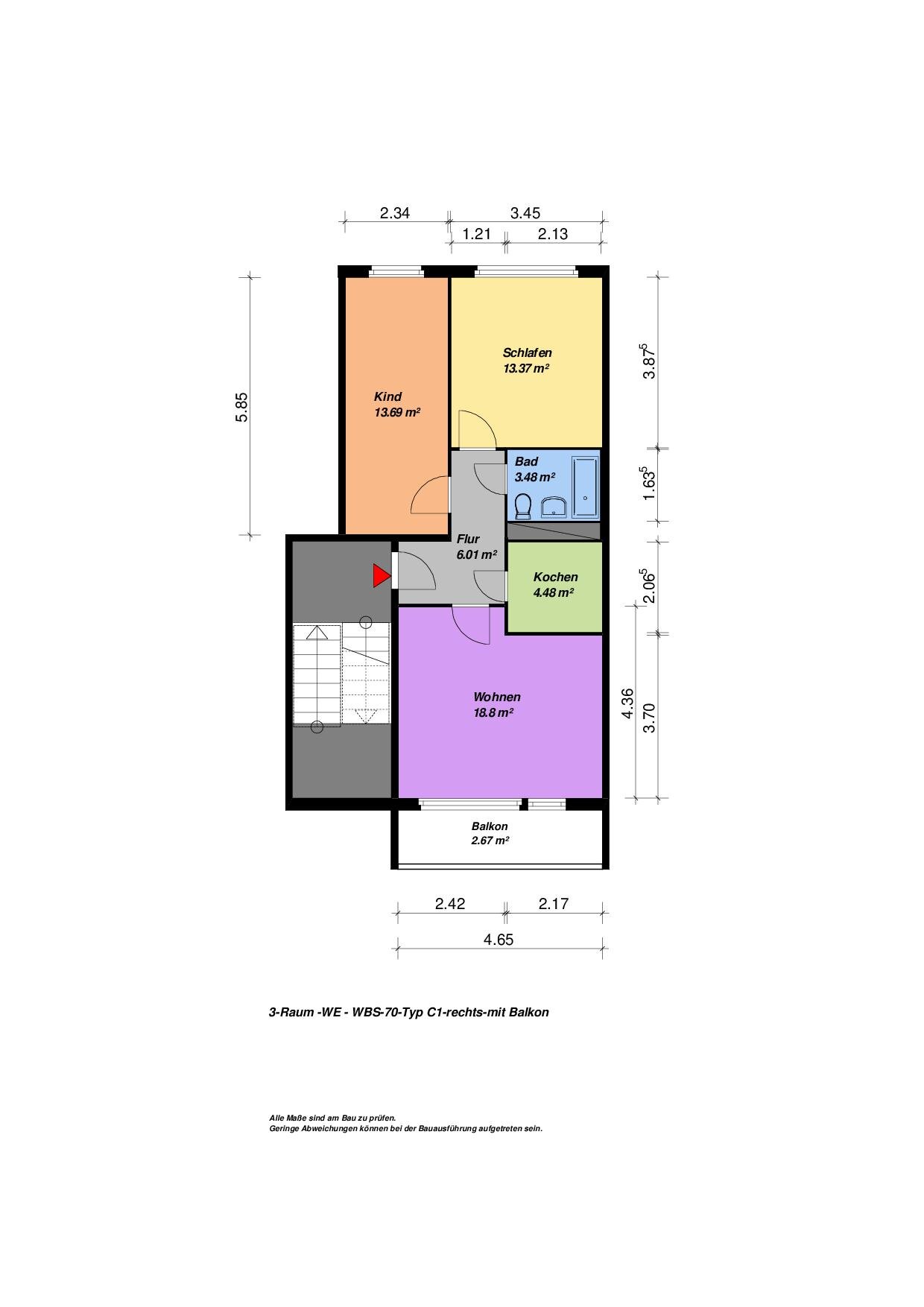 Wohnung zur Miete 317 € 3 Zimmer 62,9 m²<br/>Wohnfläche 4.<br/>Geschoss Max-Adrion-Str. 13 Datzeviertel Neubrandenburg 17034