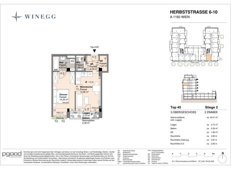 Wohnung zum Kauf - Erstbezug 267.000 € 2 Zimmer 43 m² 3. Geschoss Herbststraße 6-10 Wien 1160