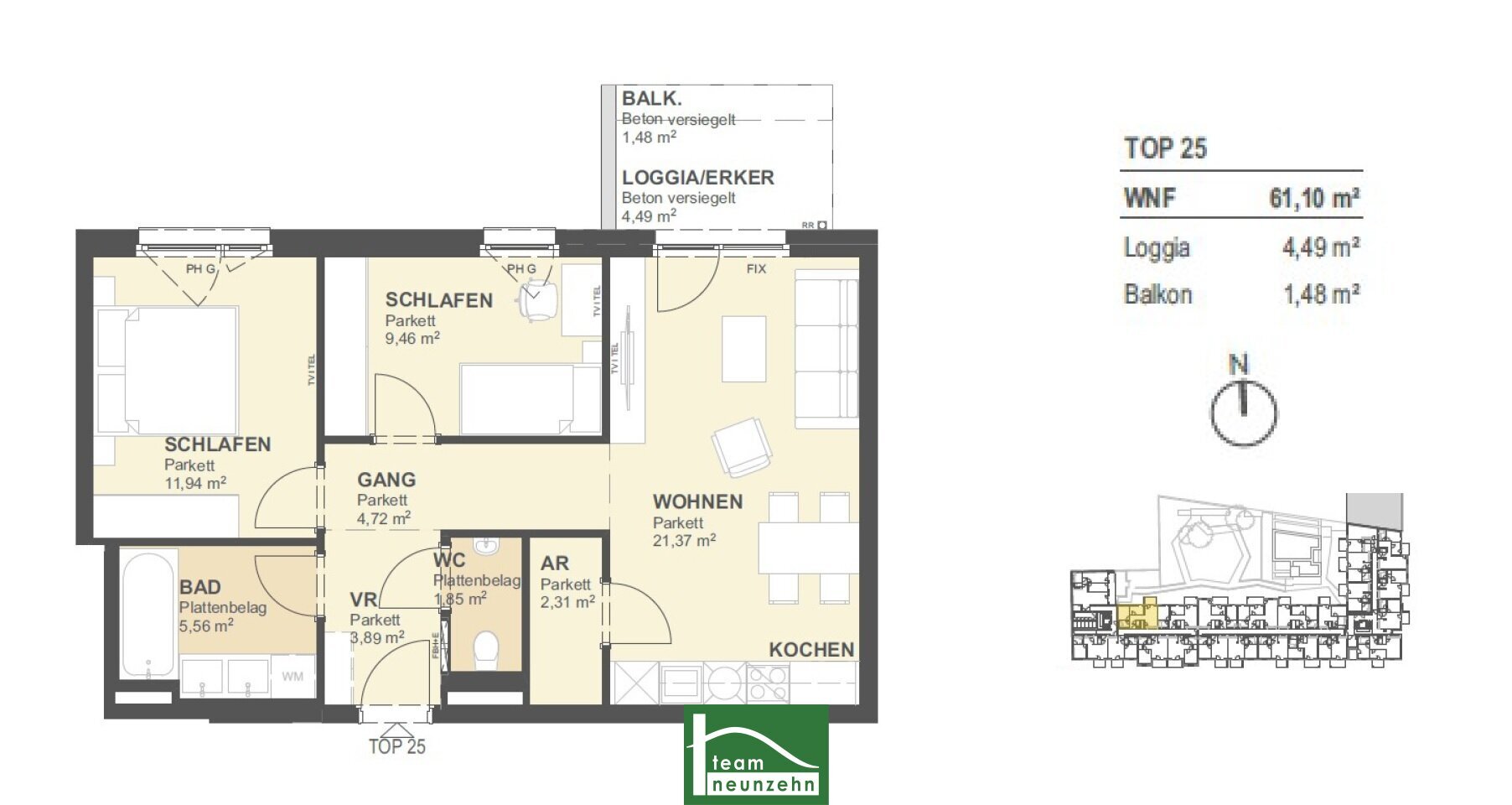 Wohnung zum Kauf provisionsfrei 418.221 € 3 Zimmer 61,2 m²<br/>Wohnfläche 4.<br/>Geschoss Arakawastraße 3 Wien 1220