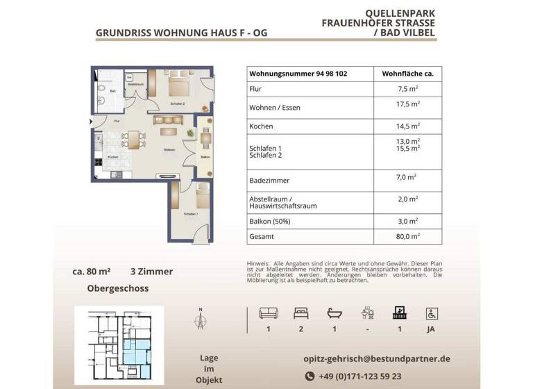 Wohnung zur Miete - Erstbezug 1.570 € 3 Zimmer 79 m² 3. Geschoss frei ab sofort Bad Vilbel 61118