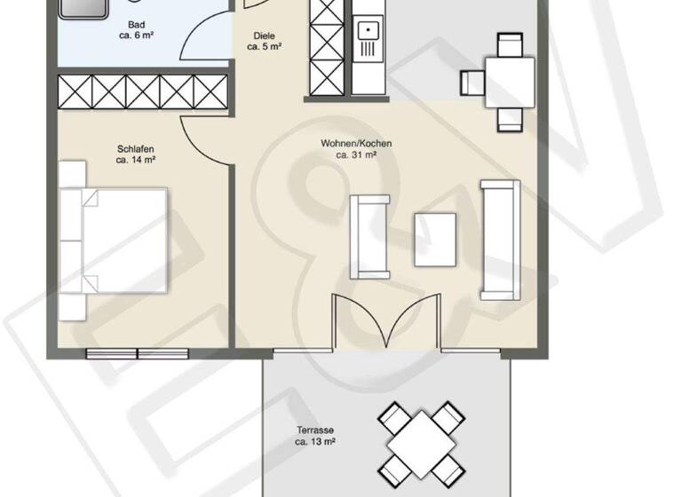 Terrassenwohnung zur Miete 1.400 € 2 Zimmer 63,7 m² 2. Geschoss frei ab sofort Weilerswister Straße  14 und 16 Friesheim Erftstadt 50374