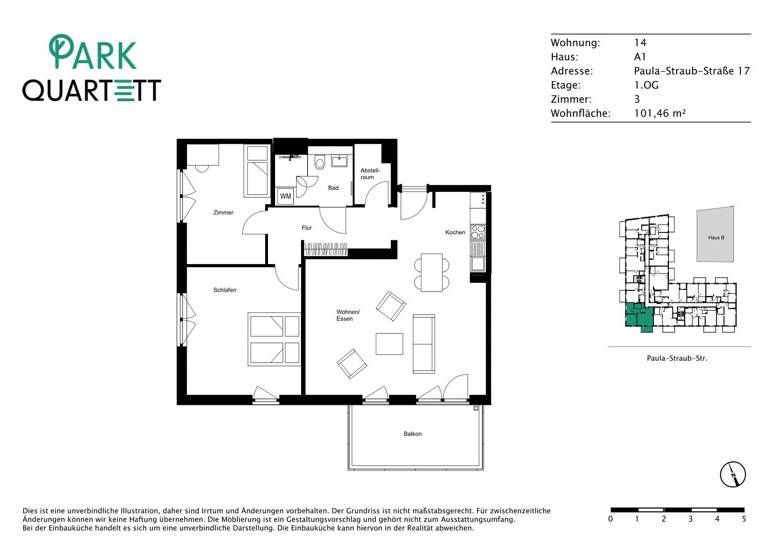 Wohnung zur Miete - Erstbezug 1.195 € 3 Zimmer 102,3 m² 1. Geschoss Paula-Straub-Str. 17 Villingen Villingen-Schwenningen 78048