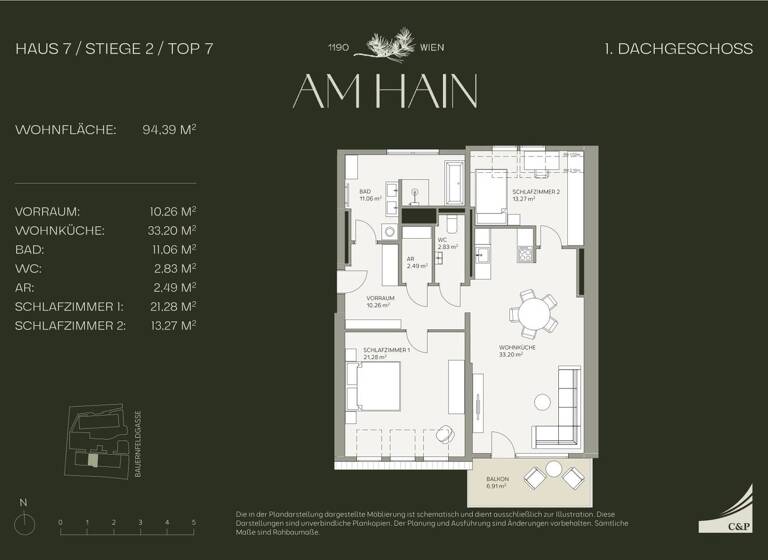 Wohnung zum Kauf - Erstbezug 990.000 € 3 Zimmer 94,4 m² 3. Geschoss Bauernfeldgasse Wien, Döbling / Wien 19., Döbling 1190