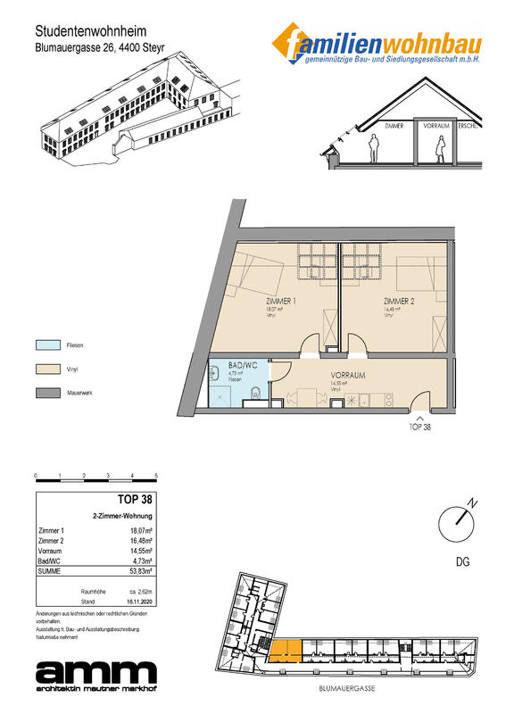 Wohnung zur Miete 479,09 € 1 Zimmer 18,1 m²<br/>Wohnfläche Blumauergasse 26 Steyr Steyr 4400