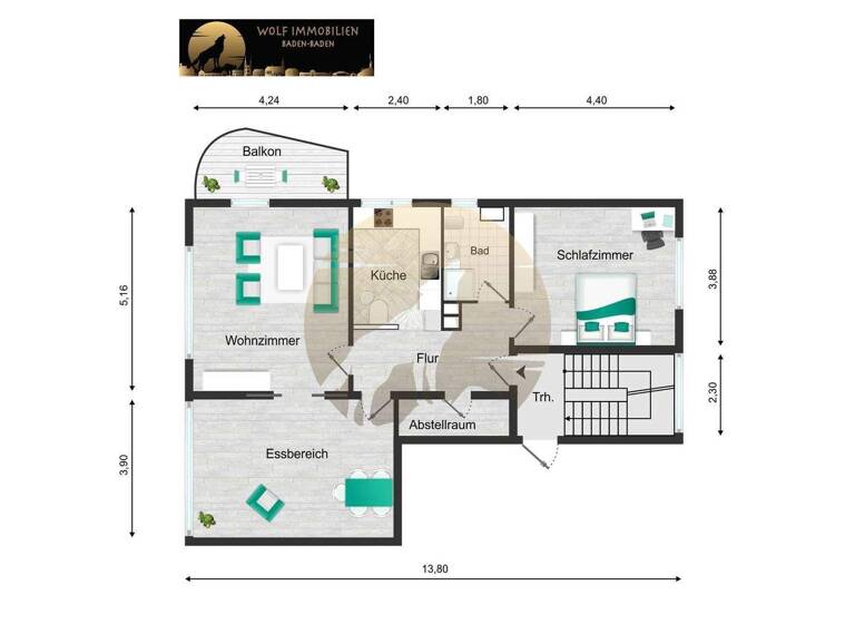 Wohnung zum Kauf 325.000 € 3 Zimmer 83,4 m² 2. Geschoss Innenstadt Baden-Baden 76530