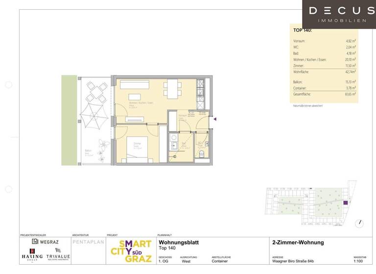 Wohnung zur Miete 535 € 2 Zimmer 2. Geschoss Lend Graz 8020