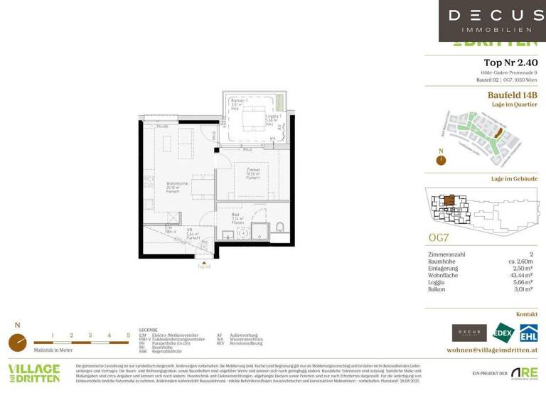 Wohnung zum Kauf - Erstbezug 378.000 € 2 Zimmer 43,4 m² 7. Geschoss Wien 1030