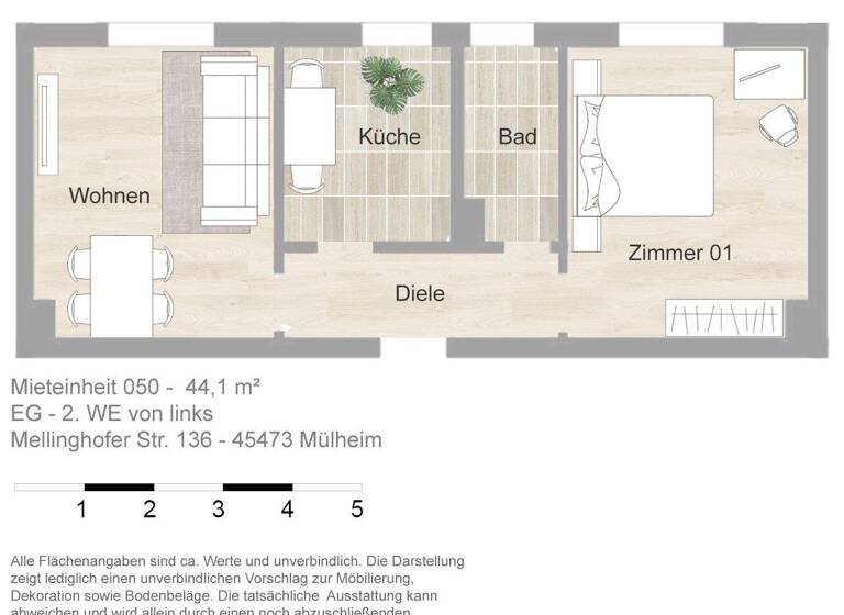 Wohnung zur Miete 451 € 2 Zimmer 44,1 m² EG frei ab 01.05.2026 Mellinghofer Str. 136 Mellinghofen Mülheim 45473