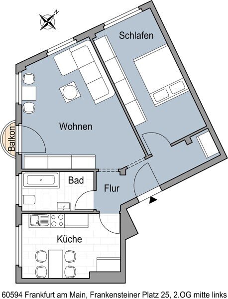 Wohnung zur Miete 1.040 € 2 Zimmer 59,5 m²<br/>Wohnfläche 2.<br/>Geschoss 22.12.2024<br/>Verfügbarkeit Frankensteiner Platz 25 Sachsenhausen - Nord Frankfurt am Main 60594