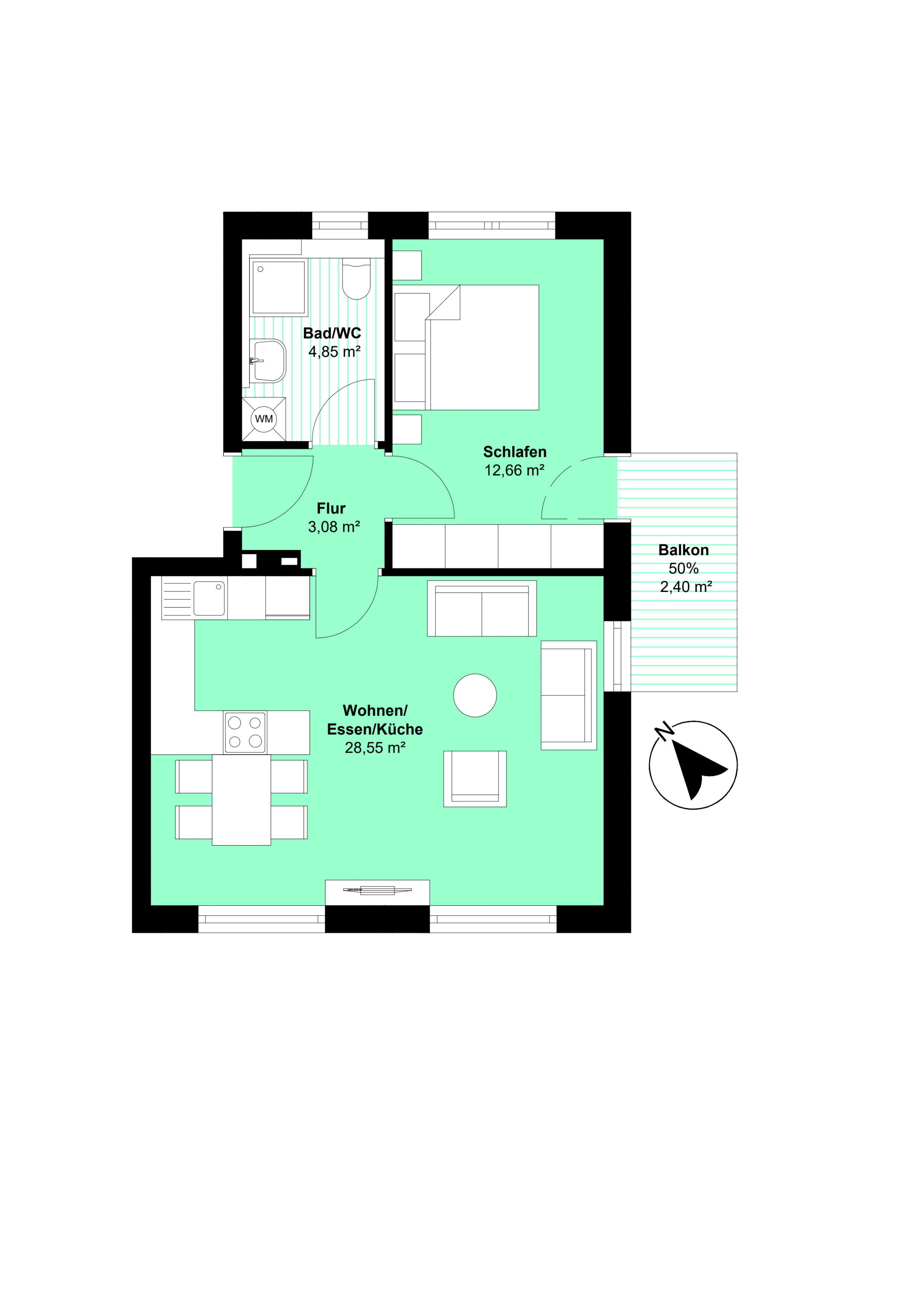 Wohnung zum Kauf provisionsfrei 455.000 € 2 Zimmer 51,5 m²<br/>Wohnfläche 1.<br/>Geschoss ab sofort<br/>Verfügbarkeit Flurgrenzstraße 8 Neugilching Gilching 82205