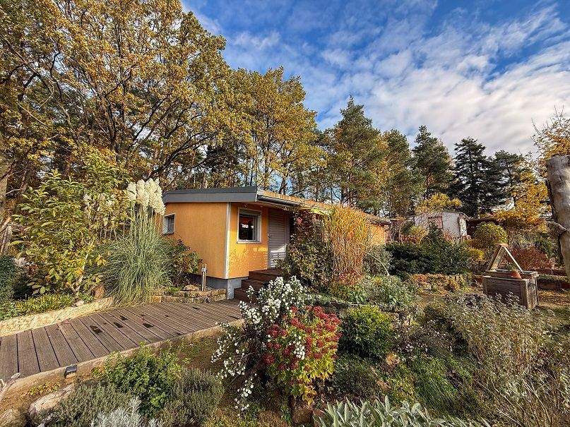 Rarität: Freizeitgrundstück mit modernem Bungalow & Waldfläche in Weinböhla! Provisionsfrei!