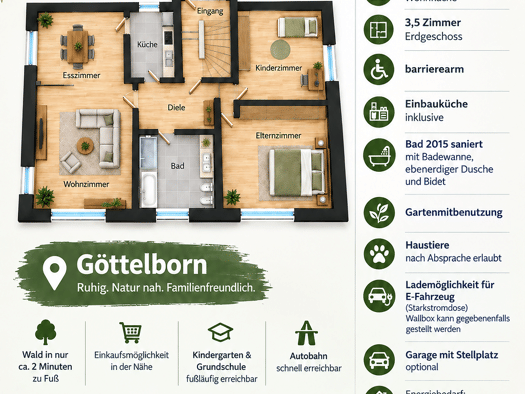 Wohnung zur Miete 830 € 3,5 Zimmer 94 m² Geschoss EG/1 frei ab 01.01.2027 Göttelborn Quierschied 66287