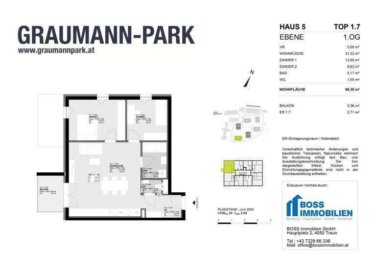 Wohnung zum Kauf - Erstbezug 369.500 € 3 Zimmer 66,3 m² 1. Geschoss Graumannpark 5 Traun 4050
