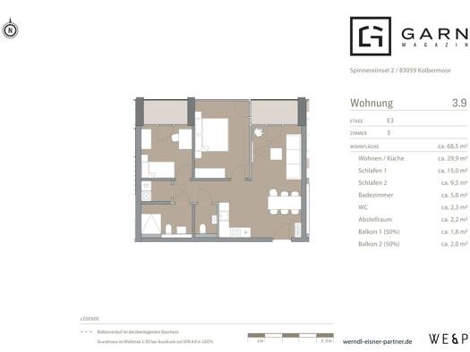 Wohnung zur Miete - Erstbezug 1.415 € 3 Zimmer 69 m² 3. Geschoss frei ab 01.11.2026 Kolbermoor 83059