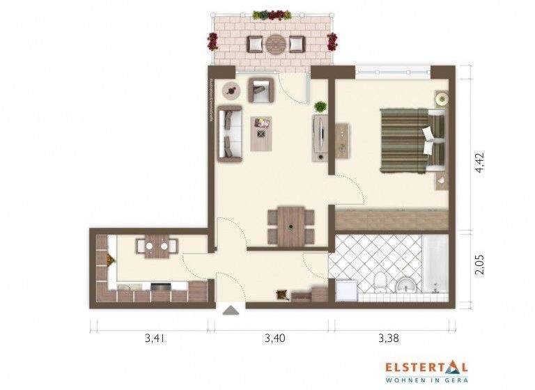 Wohnung zur Miete 449 € 2 Zimmer 50 m² 1. Geschoss Eiselstraße 111/214 Debschwitz Gera 07548