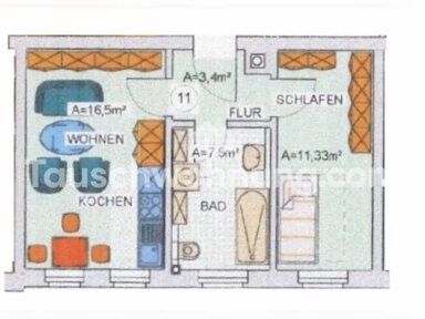 Wohnung zur Miete Tauschwohnung 305 € 1,5 Zimmer 38 m² 2. Geschoss Connewitz Leipzig 04277