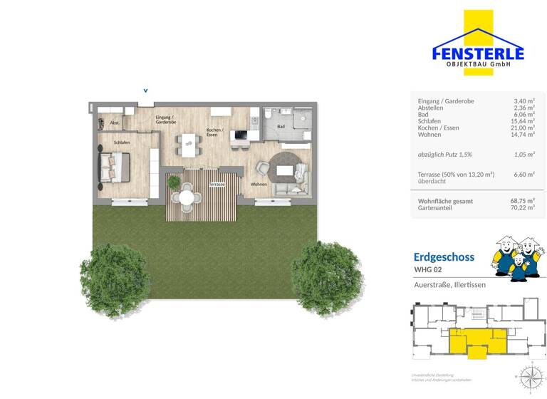 Wohnung zum Kauf - Neubau provisionsfrei 385.000 € 2,5 Zimmer 68,8 m²<br/>Wohnfläche EG<br/>Geschoss Illertissen Illertissen 89257