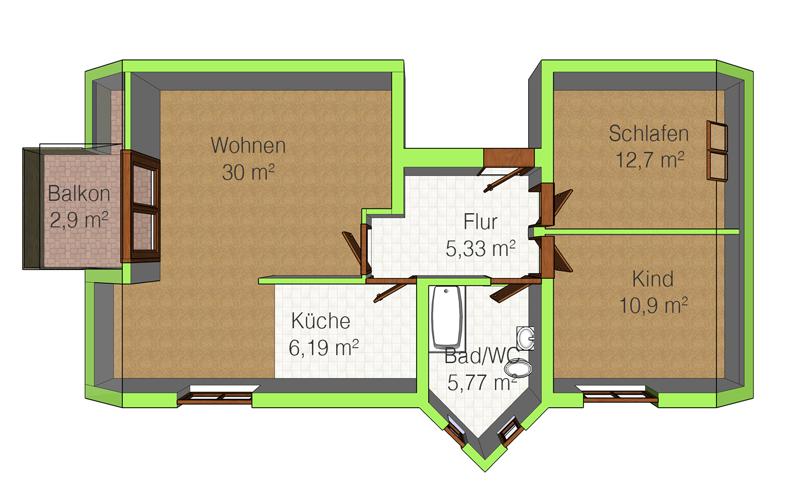 Wohnung zum Kauf 85.000 € 3 Zimmer 75,7 m²<br/>Wohnfläche 2.<br/>Geschoss Louis-Lejeuné-Straße 15 Niederlungwitz Glauchau 08371