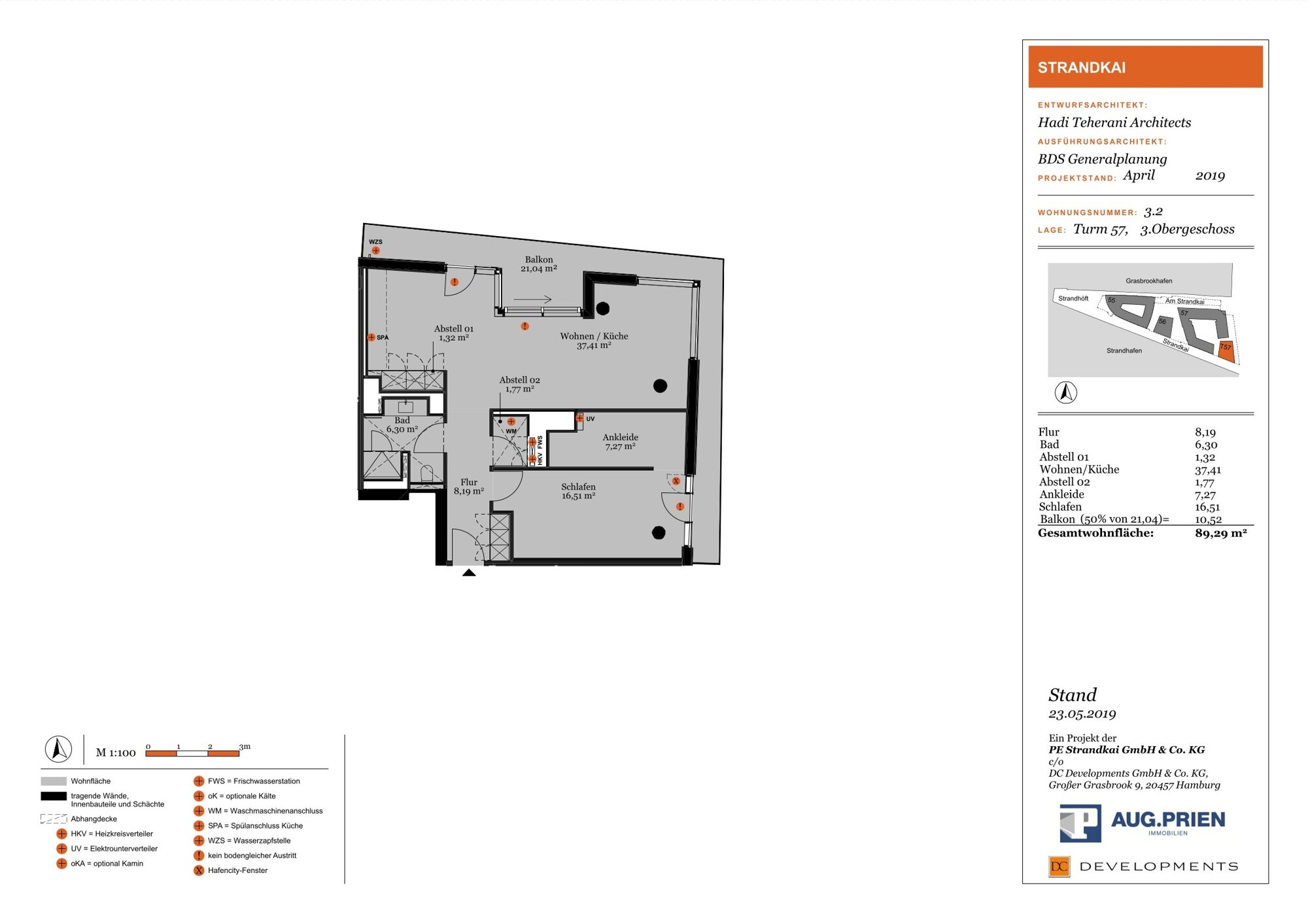 Wohnung zur Miete 2.321 € 2 Zimmer 89,3 m²<br/>Wohnfläche 3.<br/>Geschoss HafenCity Hamburg 20457