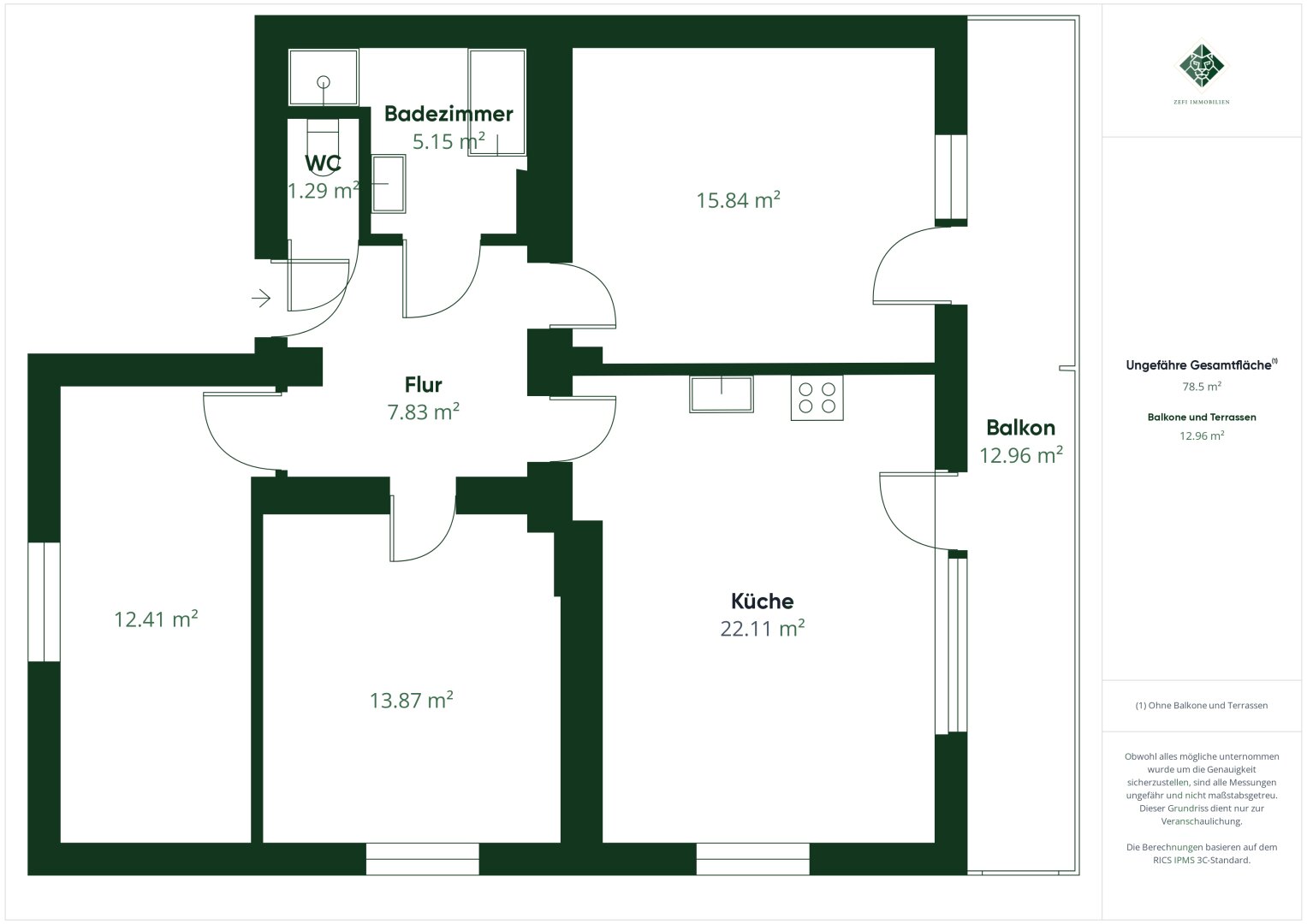 Wohnung zur Miete 1.075 € 4 Zimmer 77 m²<br/>Wohnfläche 1.<br/>Geschoss Radfeld 6241