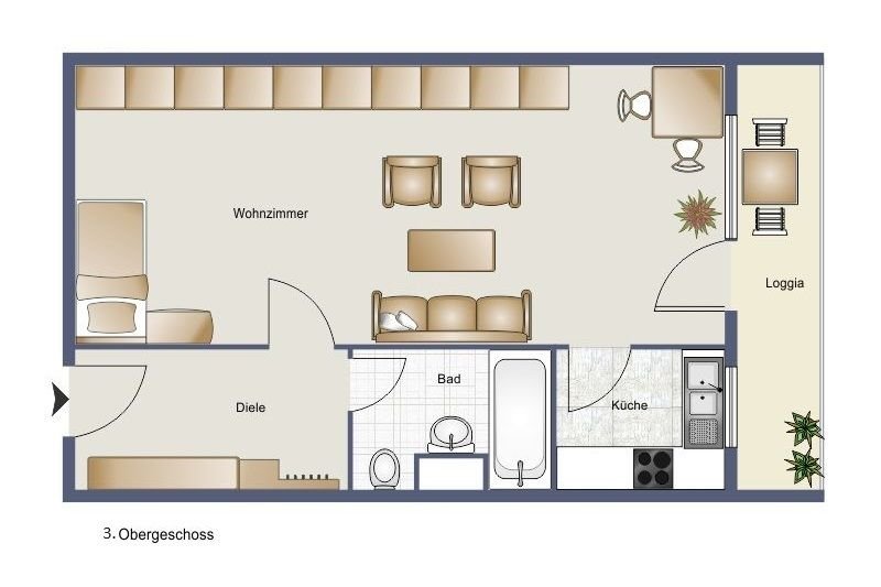 Wohnung zum Kauf 115.000 € 1 Zimmer 41,2 m²<br/>Wohnfläche 3.<br/>Geschoss Friedrich-Ebert-Str. 34 Hattersheim Hattersheim 65795