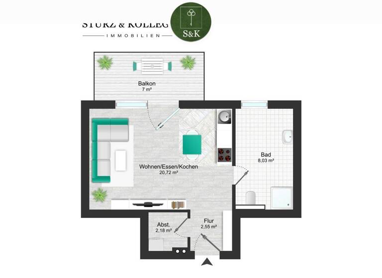 Studio zum Kauf provisionsfrei 172.176 € 1 Zimmer 35,9 m² 2. Geschoss Schuttern Friesenheim 77948