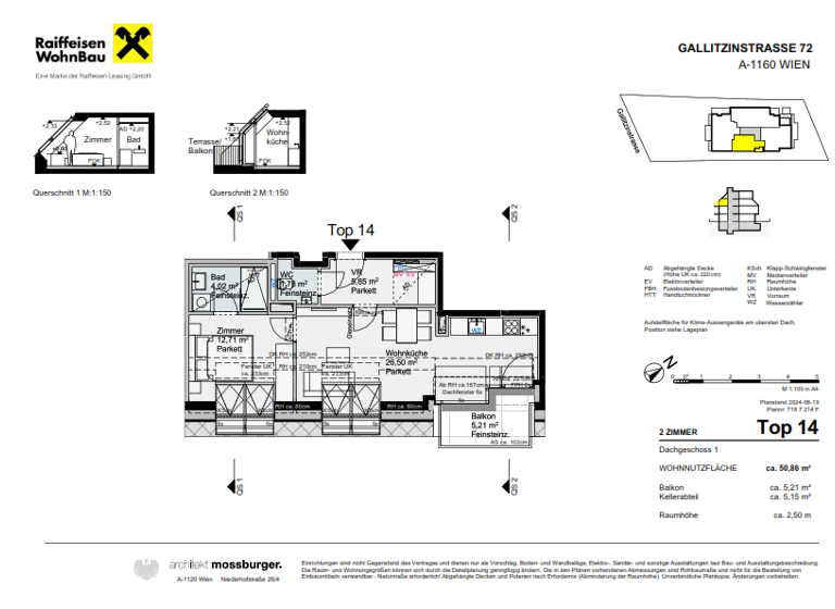Wohnung zum Kauf provisionsfrei 452.700 € 2 Zimmer 50,9 m² 2. Geschoss Wien 1160