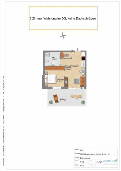 Wohnung zur Miete 600 € 2 Zimmer 50 m² Dachgeschoss, 3. Geschoss Auf der Breite 12 Grafenhausen Grafenhausen 79865
