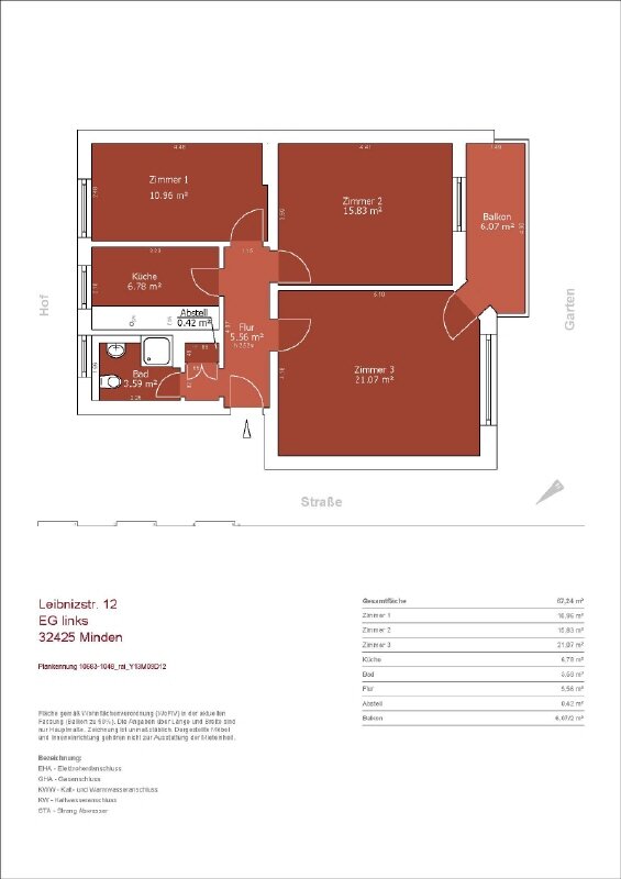 Wohnung zur Miete 749 € 3 Zimmer 66,7 m²<br/>Wohnfläche ab sofort<br/>Verfügbarkeit Leibnizstraße 6c Bärenkämpen 1 Minden 32425