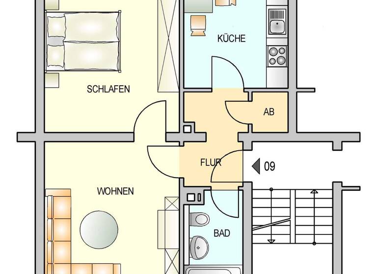 Wohnung zur Miete 317 € 2 Zimmer 47,4 m² 1. Geschoss frei ab 16.04.2026 Schorkstr. 3 Zellerau Würzburg 97082