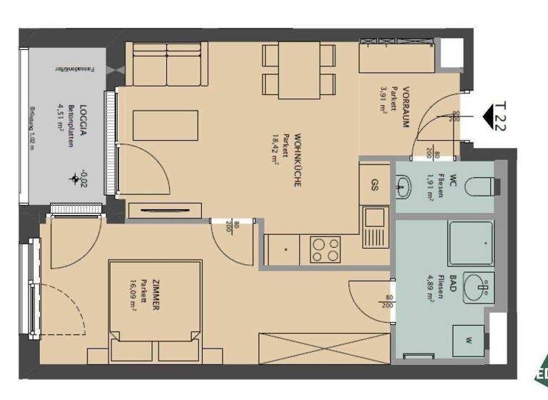 Wohnung zur Miete 778 € 2 Zimmer 1. Geschoss frei ab 01.03.2026 Wien 1200