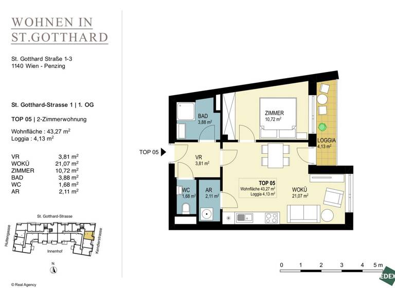 Wohnung zur Miete 856 € 2 Zimmer 43,3 m² 1. Geschoss Wien 1140
