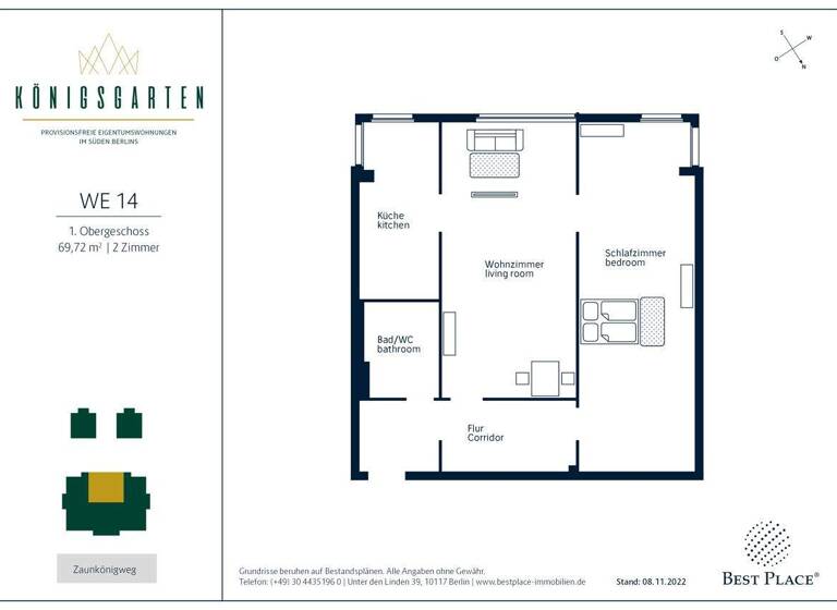 Wohnung zum Kauf provisionsfrei 268.000 € 2 Zimmer 69,7 m² 1. Geschoss Zaunkönigweg 9 Buckow Berlin 12351