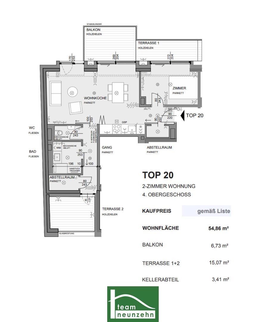 Wohnung zum Kauf 475.000 € 2 Zimmer 54,1 m²<br/>Wohnfläche 4.<br/>Geschoss Sandleitengasse 64 Wien 1170