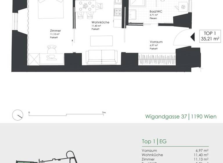 Wohnung zum Kauf 245.000 € 2 Zimmer 35,2 m² EG Wigandgasse 37 Wien 1190