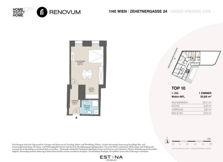 Wohnung zum Kauf - Erstbezug 210.000 € 1 Zimmer 35,9 m² 1. Geschoss Zehetnergasse Wien 1140