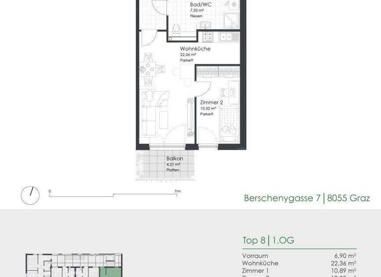 Wohnung zum Kauf - Erstbezug provisionsfrei 267.000 € 3 Zimmer 57,8 m² 1. Geschoss frei ab 01.06.2027 Berschenygasse 7 Puntigam Graz 8055