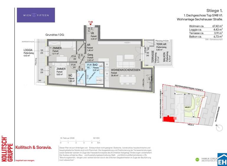 Wohnung zum Kauf - Erstbezug 729.000 € 3 Zimmer 67,4 m² 5. Geschoss Sechshauser Straße Wien 1150